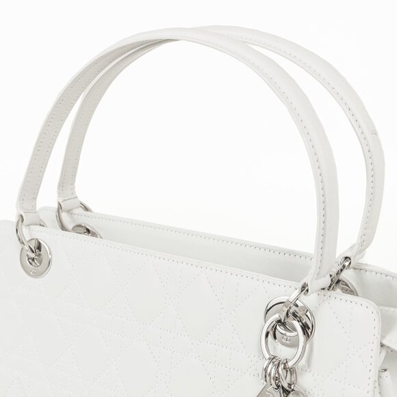 Christian Dior Lady Dior East-West White Leather Double Handle Bag - Picture 8 of 14